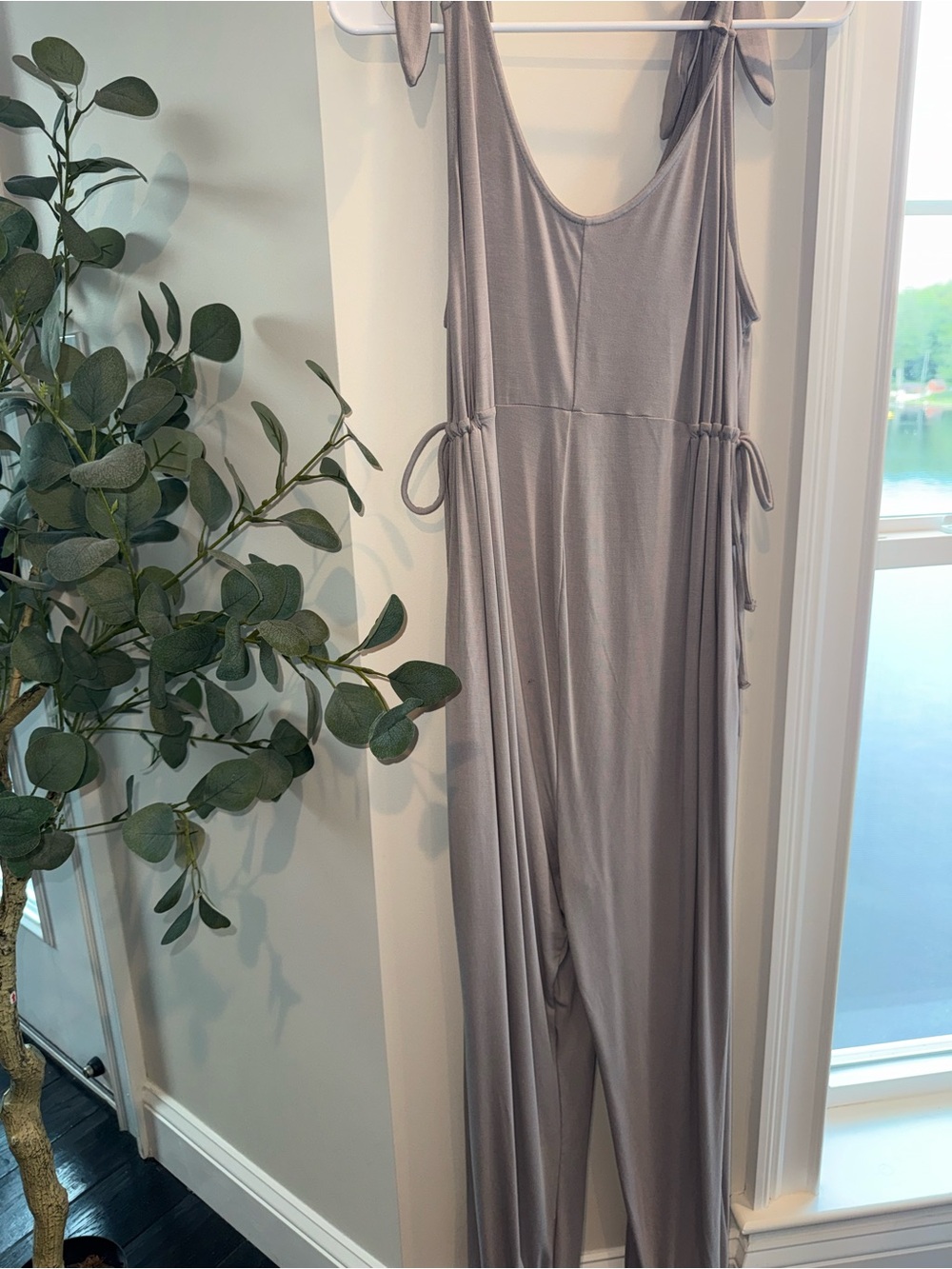 Target Women's Tie-Shoulder Jumpsuit in Light Gray